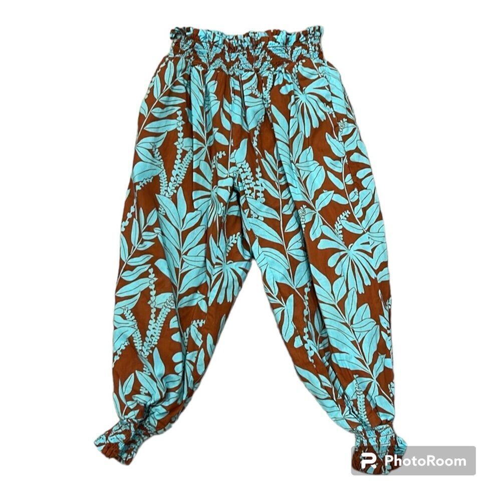Janie & Jack teal and brown elastic waist pull on pants size 4